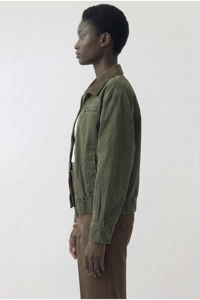 COTTON JACKET WITH CORDUROY COLLAR