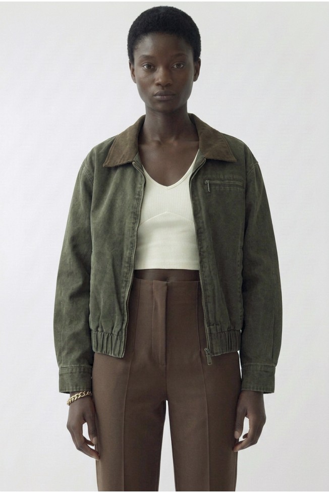 COTTON JACKET WITH CORDUROY COLLAR