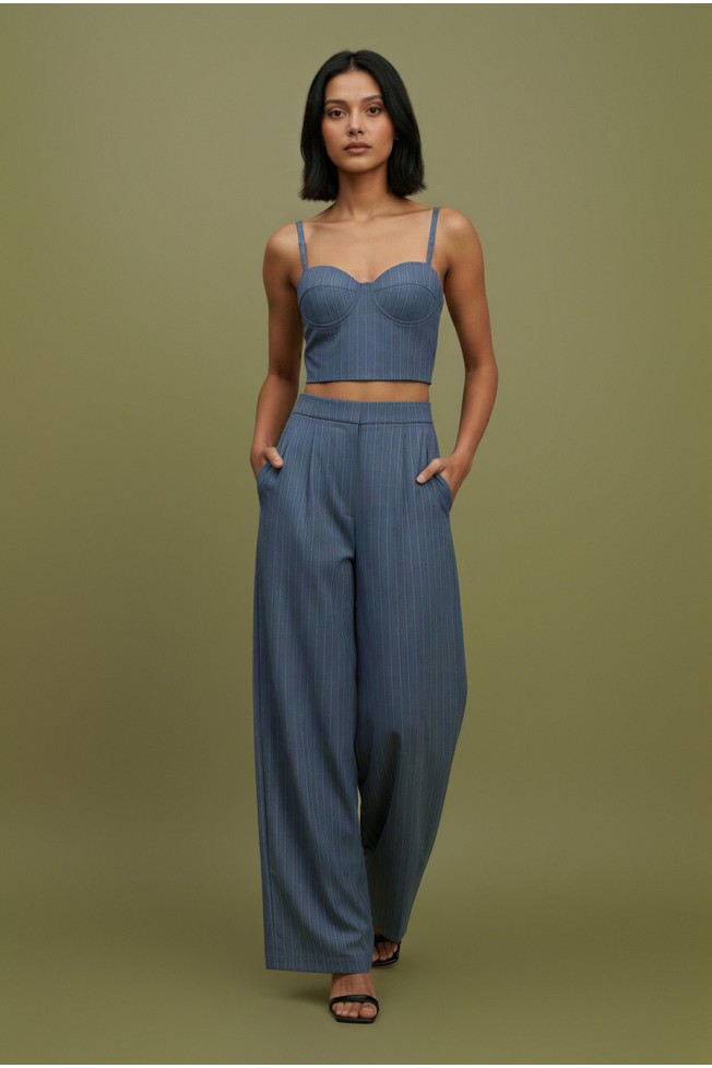 STRIPED TR PANTS WITH PLEATS