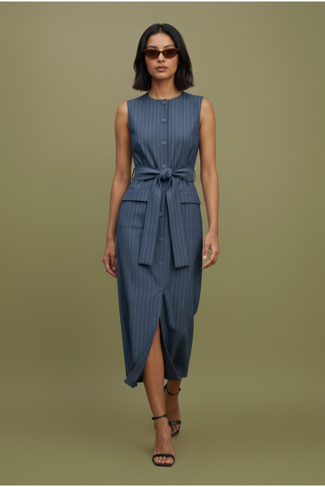 STRIPED PENCIL DRESS WITH BUTTONS