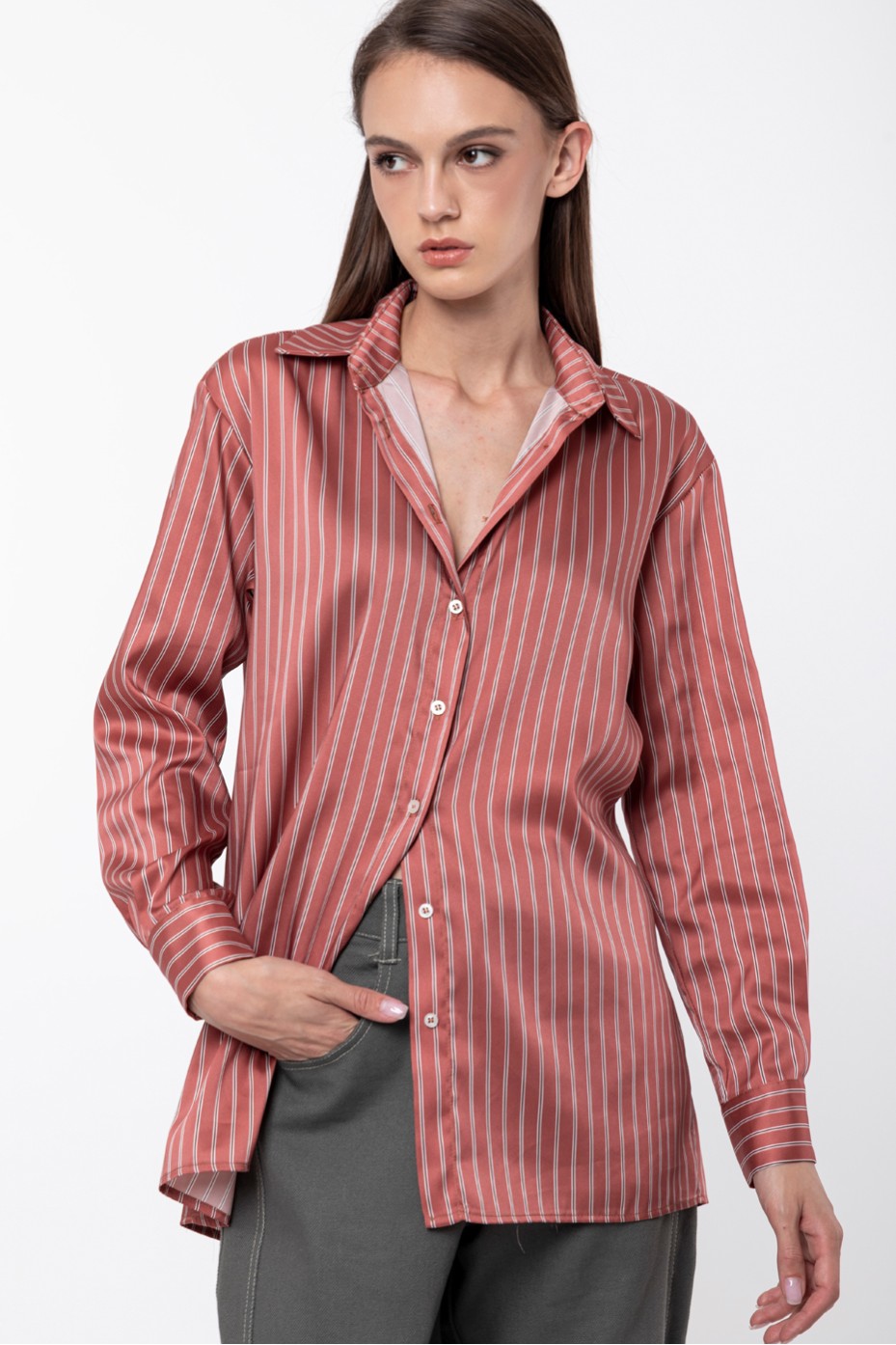 STRIPPED SATIN SHIRT