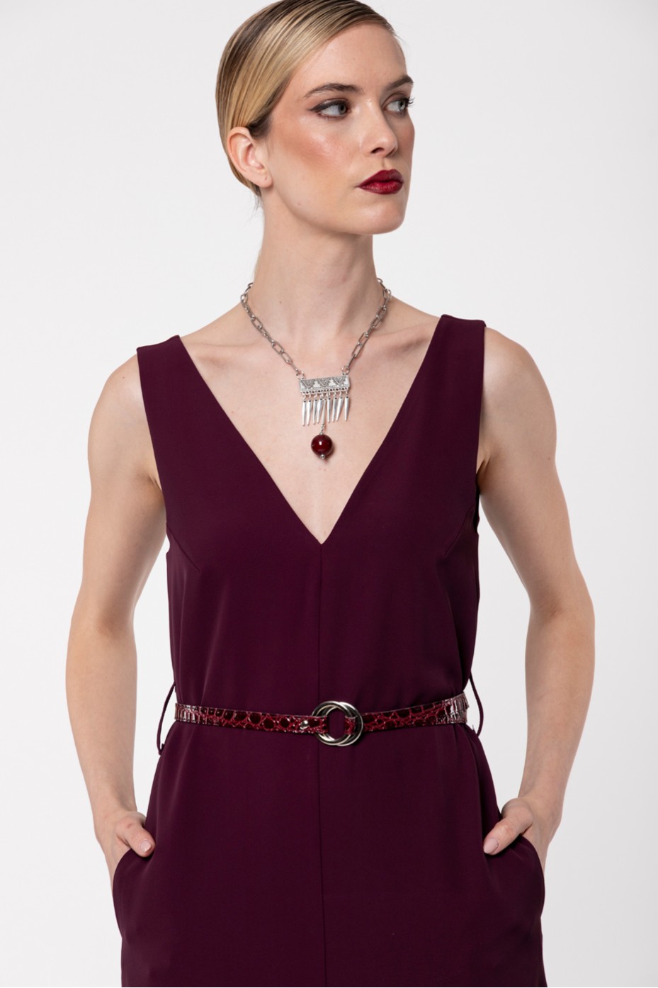 MIDI SLEEVELESS DRESS WITH BELT