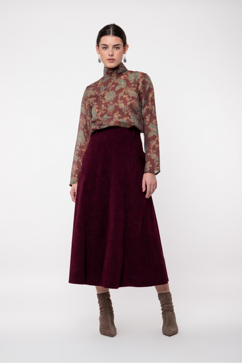 LONG CORDUROY SKIRT WITH SIDE POCKET