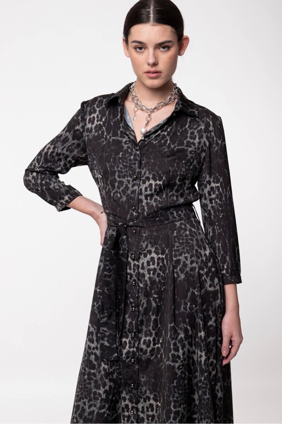 ANIMAL PRINT SHIRT DRESS ZOE BLACK