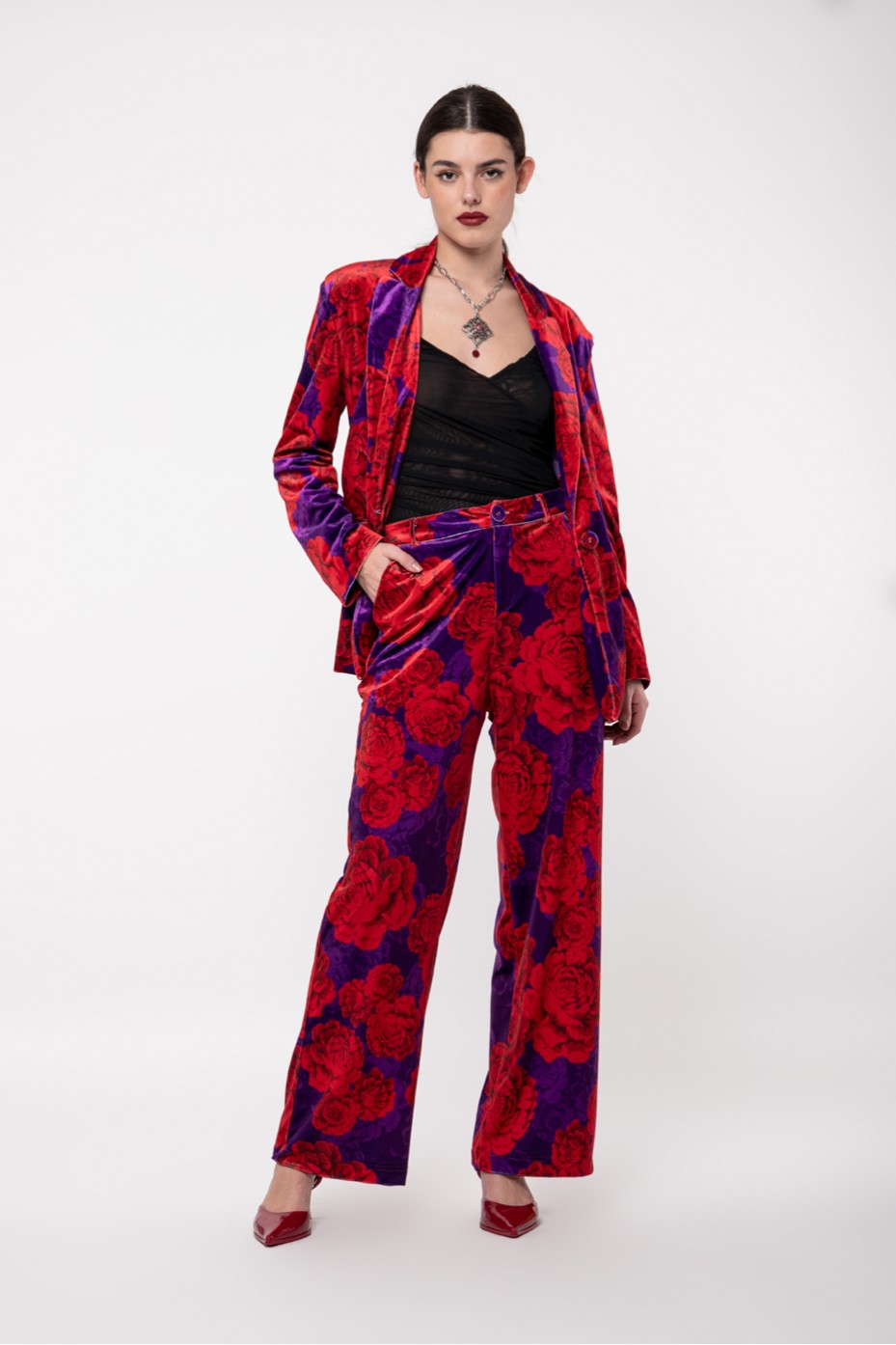 PRINTED VELVET PANTS