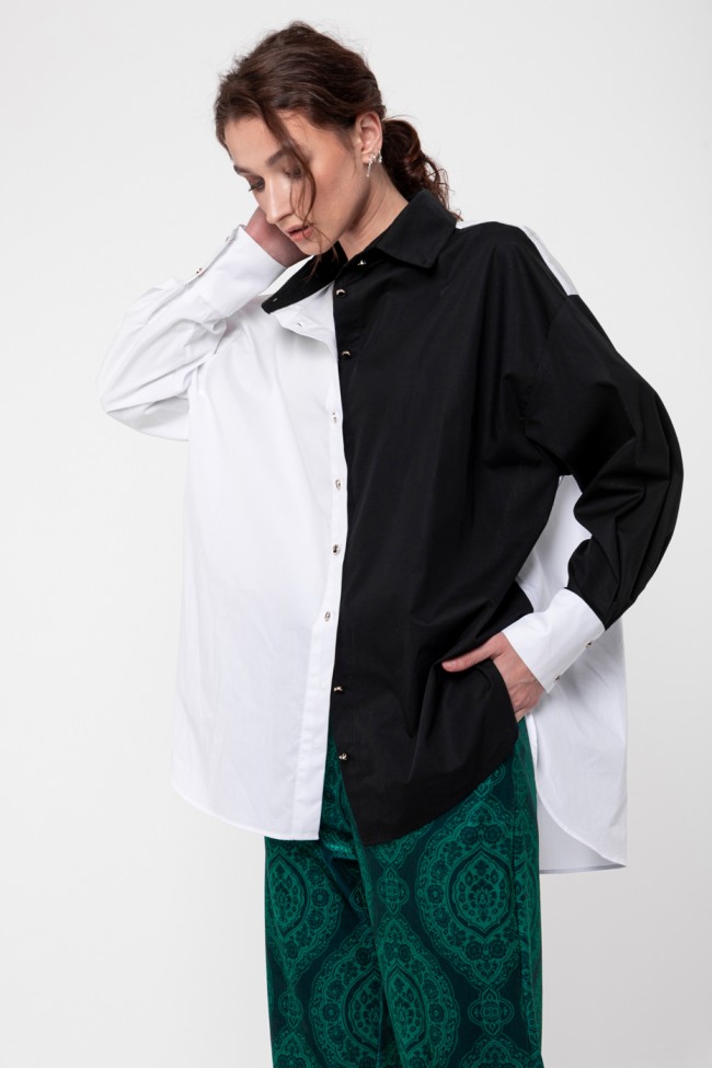 ΠΟΥΚΑΜΙΣΟ ΑΣΠΡΟΜΑΥΡΟ OVERSIZED