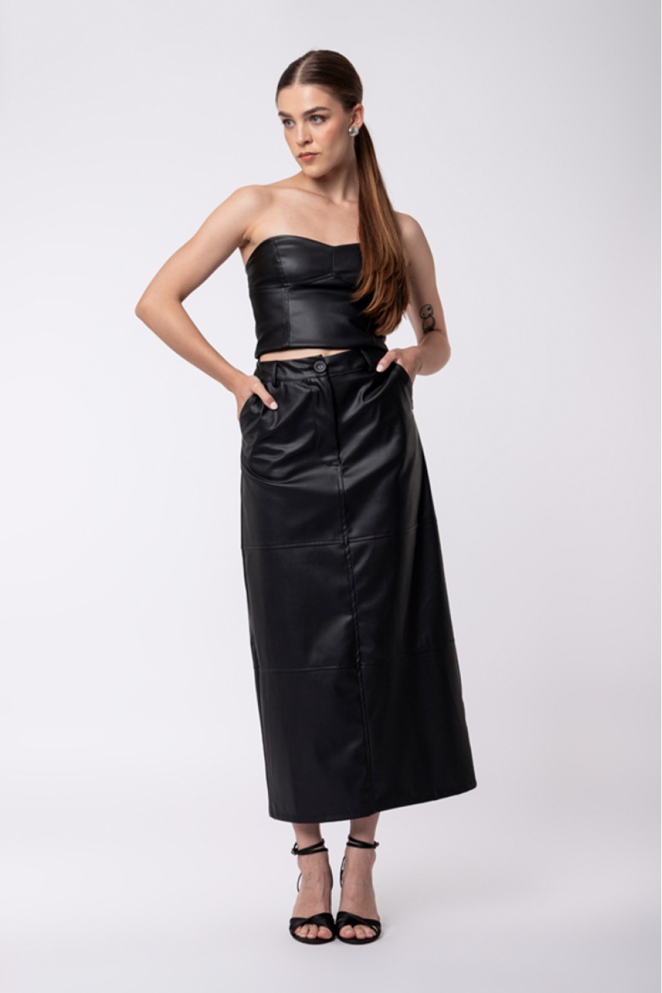 ΜΠΛΟΥΖΑ STRAPLESS ΔΕΡΜΑΤΙΝΗ ZOE BLACK