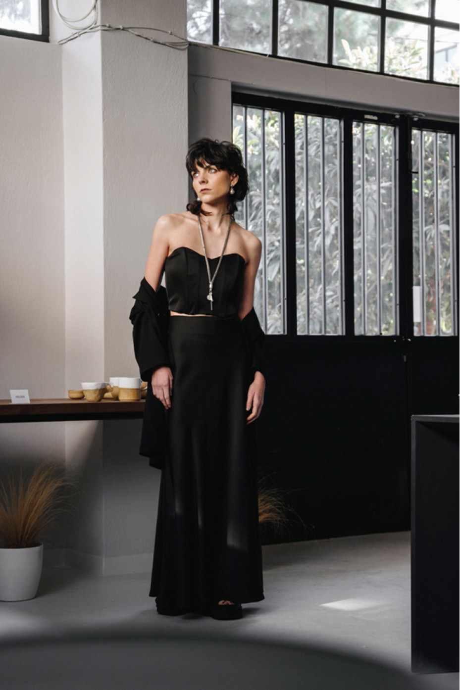 SATIN LONG SKIRT ZOE BLACK