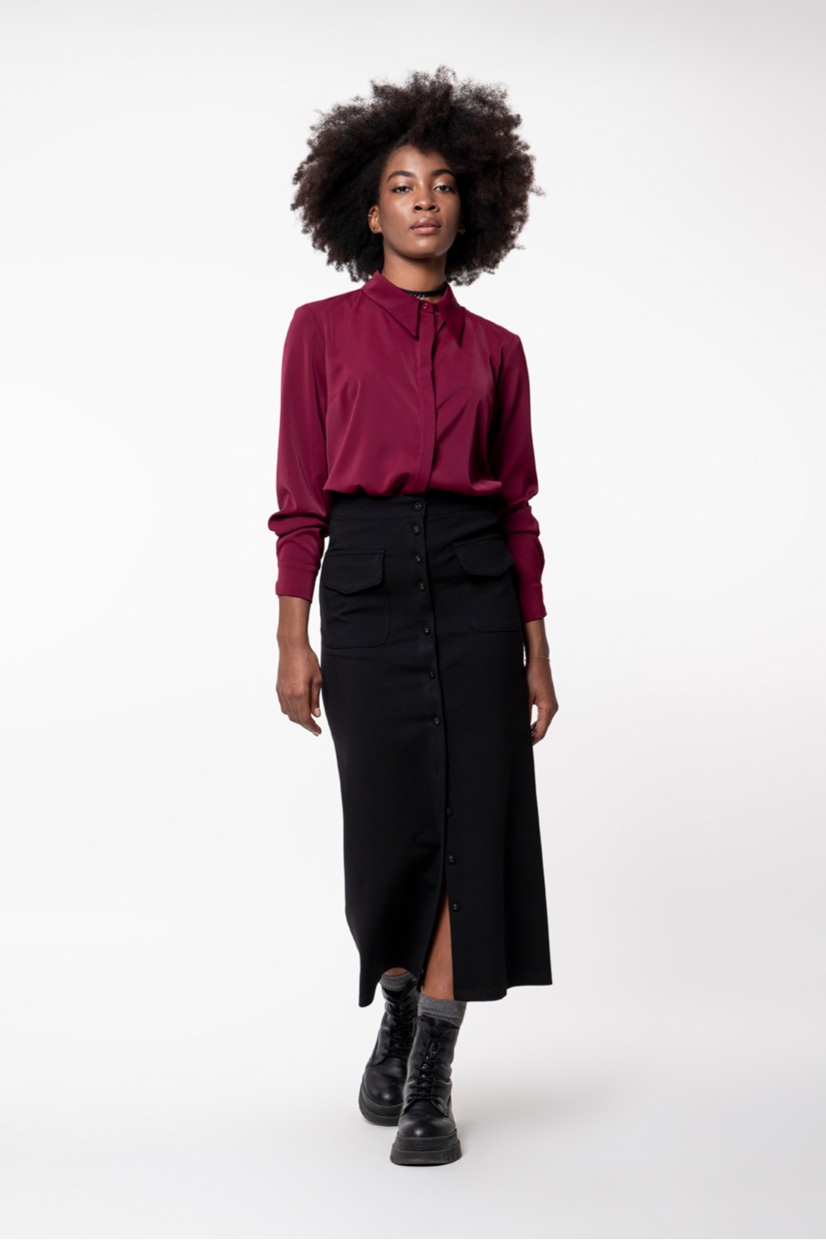 MIDI BUTTONED UP ELASTIC SKIRT