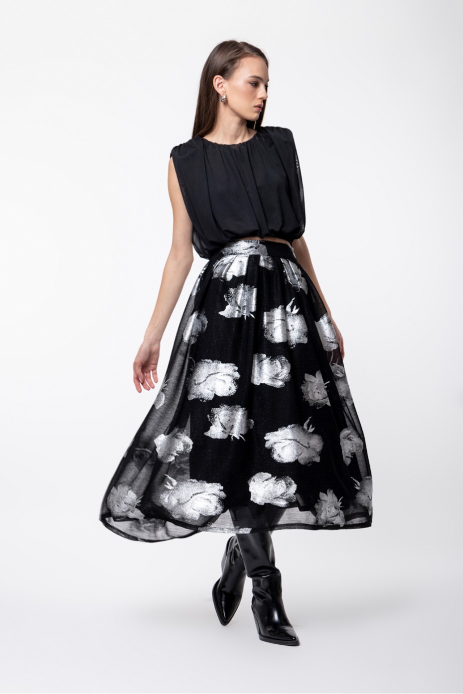 METALLIC MIDI SKIRT ZOE BLACK