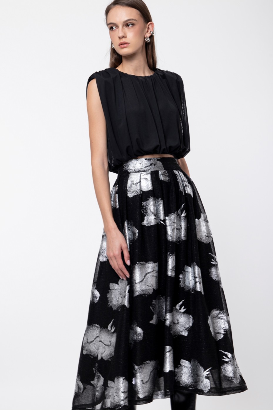 METALLIC MIDI SKIRT ZOE BLACK