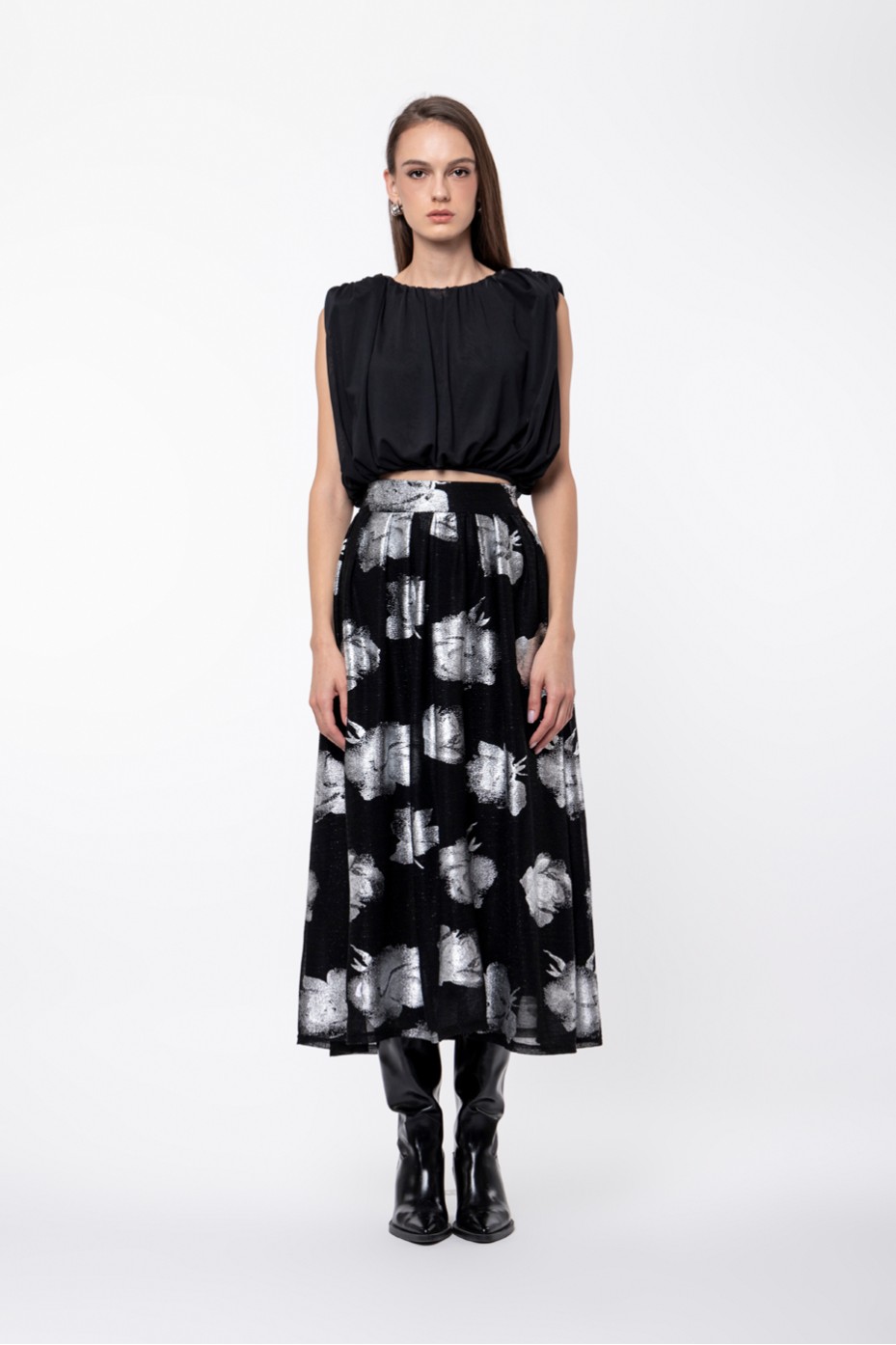 METALLIC MIDI SKIRT ZOE BLACK