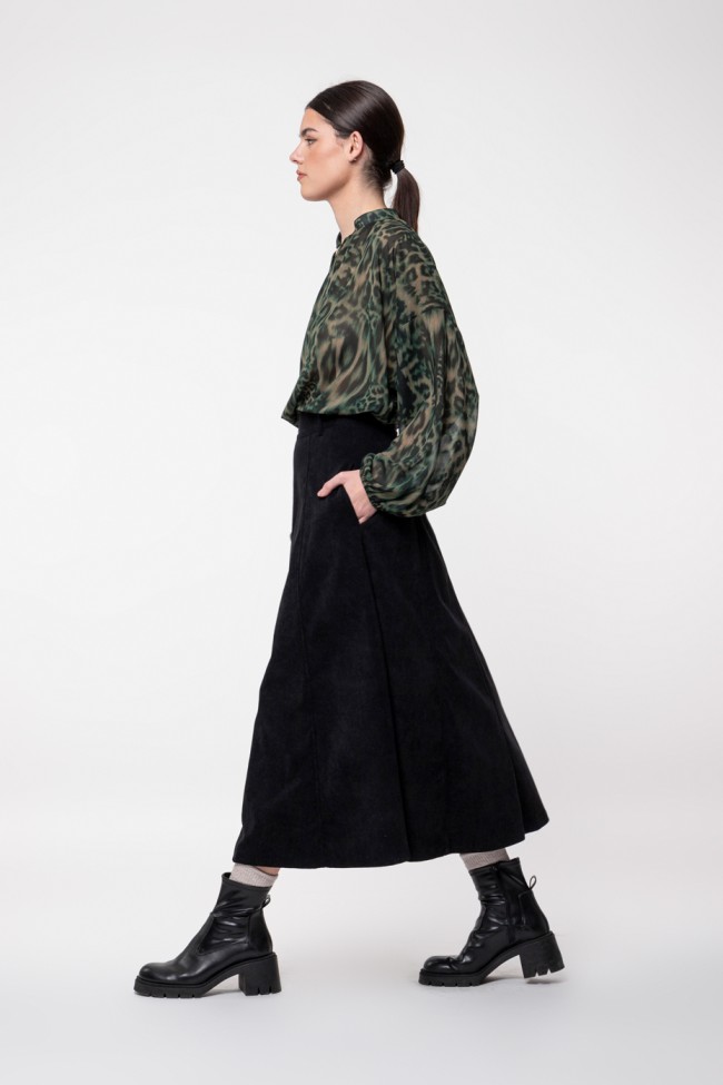 LONG CORDUROY SKIRT WITH SIDE POCKET