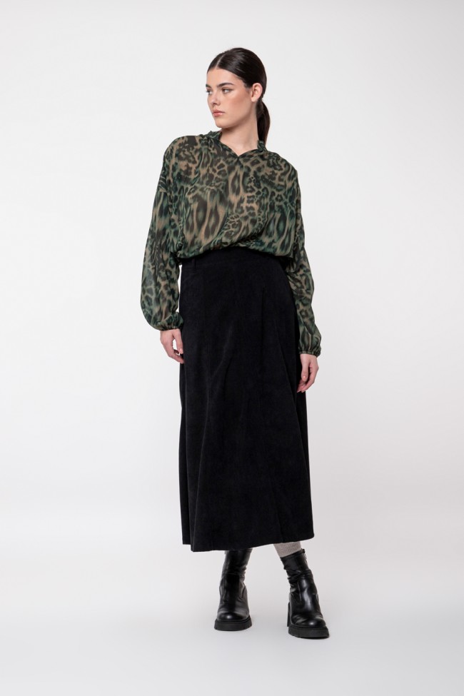 LONG CORDUROY SKIRT WITH SIDE POCKET