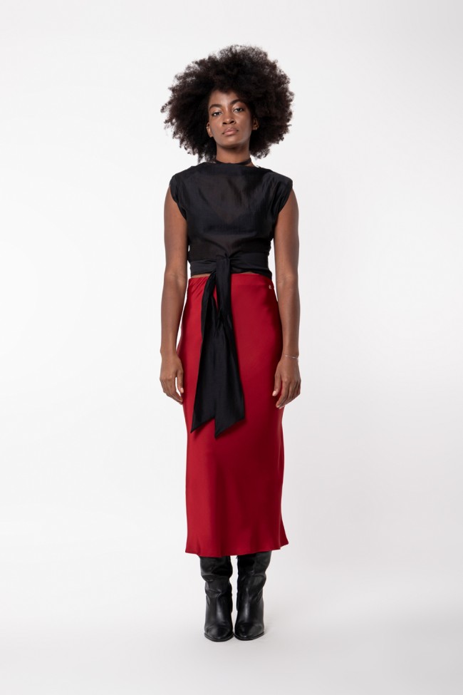 MIDI SATIN SKIRT