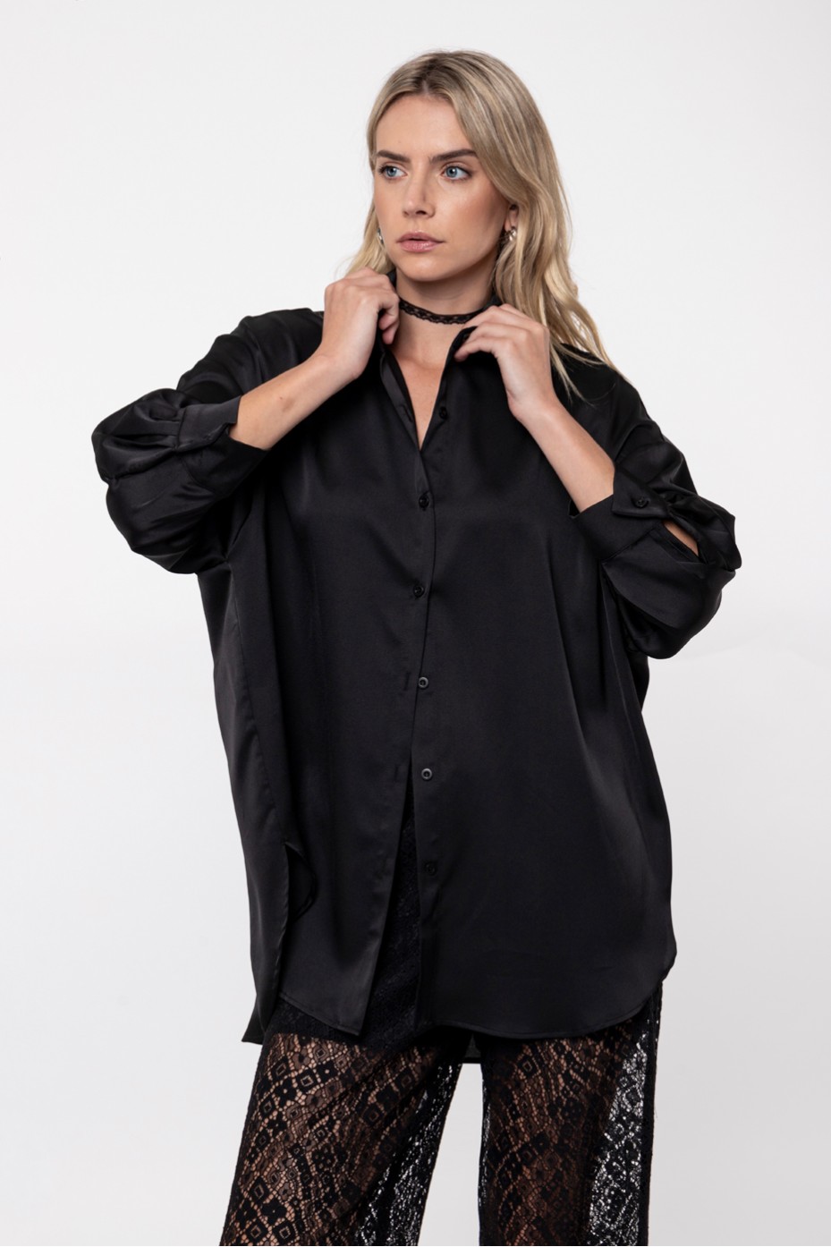 ΠΟΥΚΑΜΙΣΟ ΣΑΤΕΝ OVERSIZED ZOE BLACK