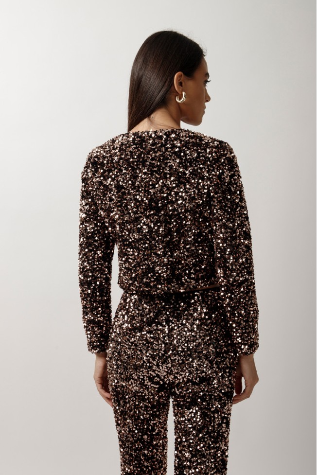 SEQUIN BLOUSE WITH V