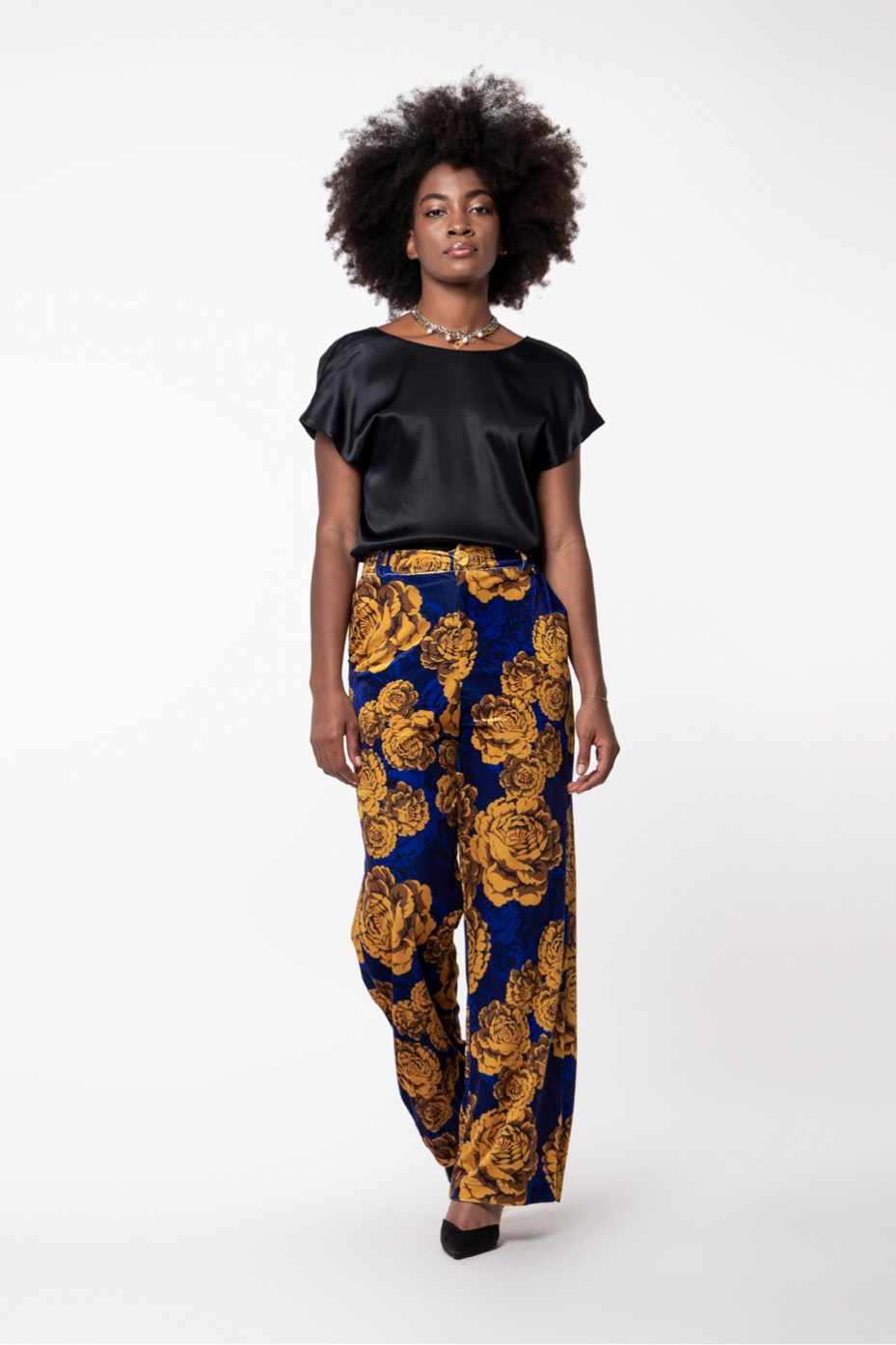 PRINTED VELVET PANTS