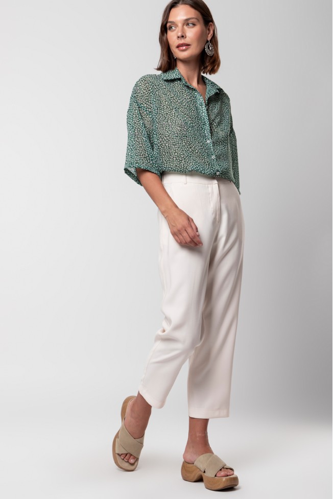 CROP PANTS WITH ELASTIC WAISTBAND