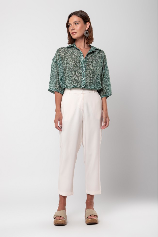 CROP PANTS WITH ELASTIC WAISTBAND