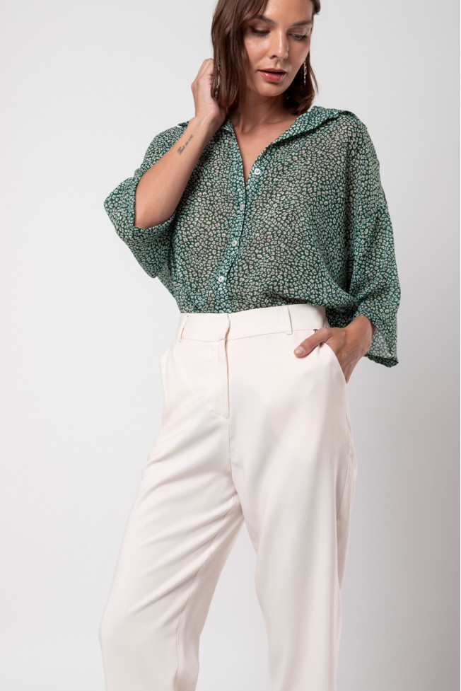 CROP PANTS WITH ELASTIC WAISTBAND