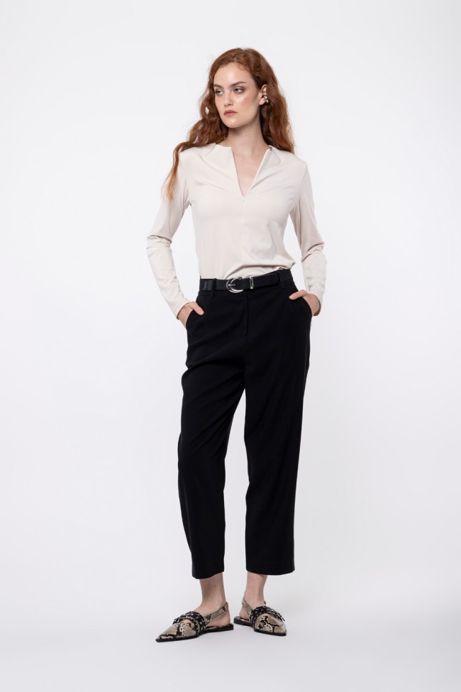 CROP PANTS WITH ELASTIC WAISTBAND