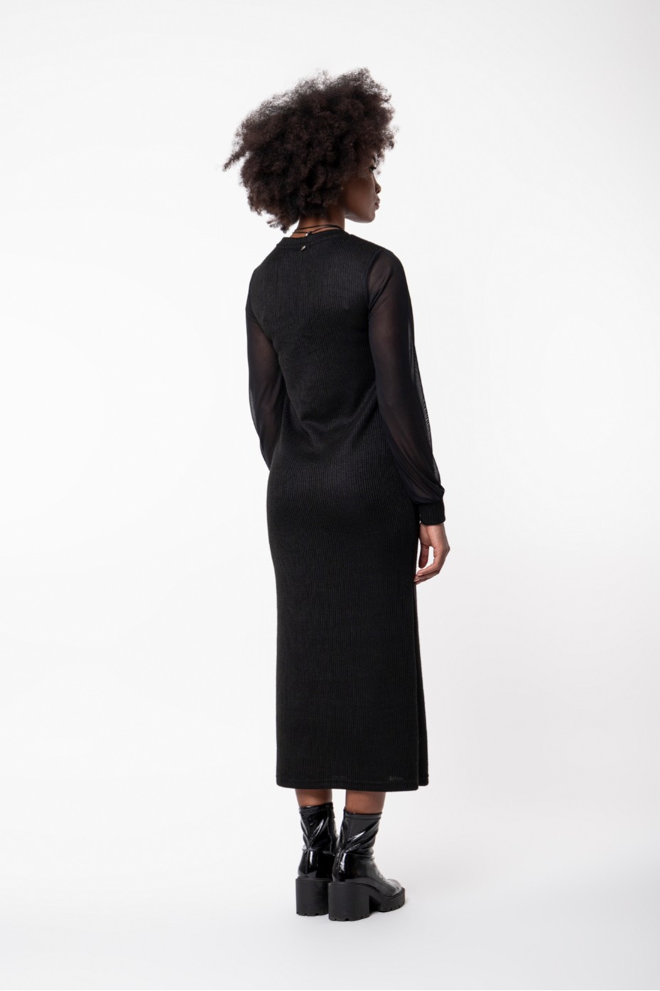 KNITTED DRESS WITH SHEER SLEEVES