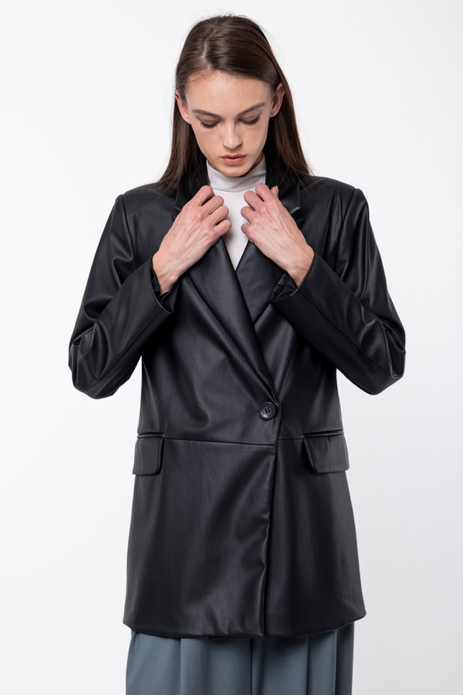 LONG ECO LEATHER BLAZER