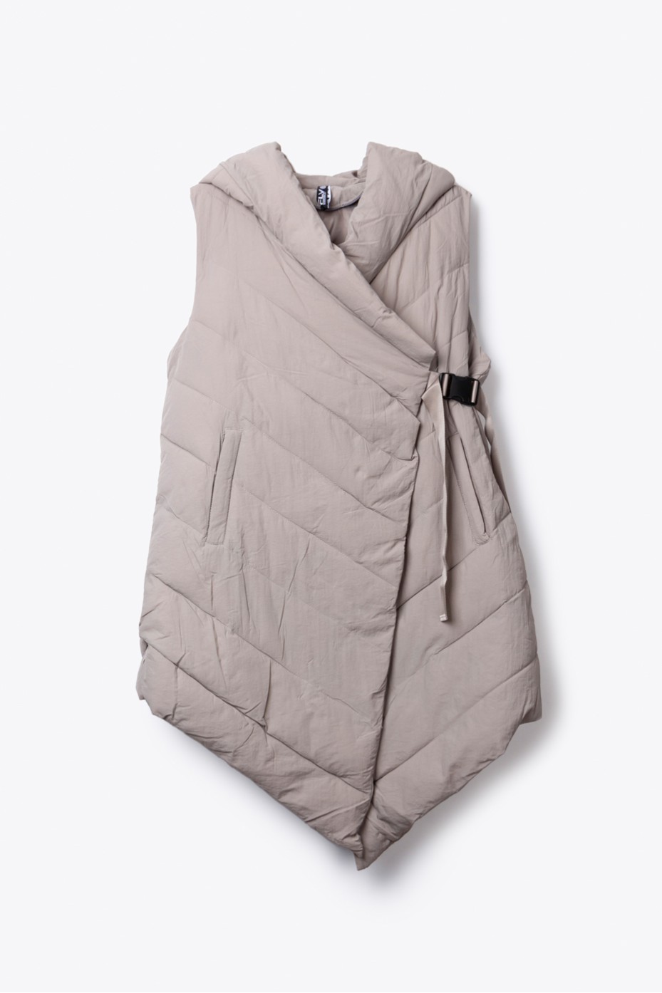 SLEEVELESS PUFFER JACKET WITH OBLIQUE FASTENING