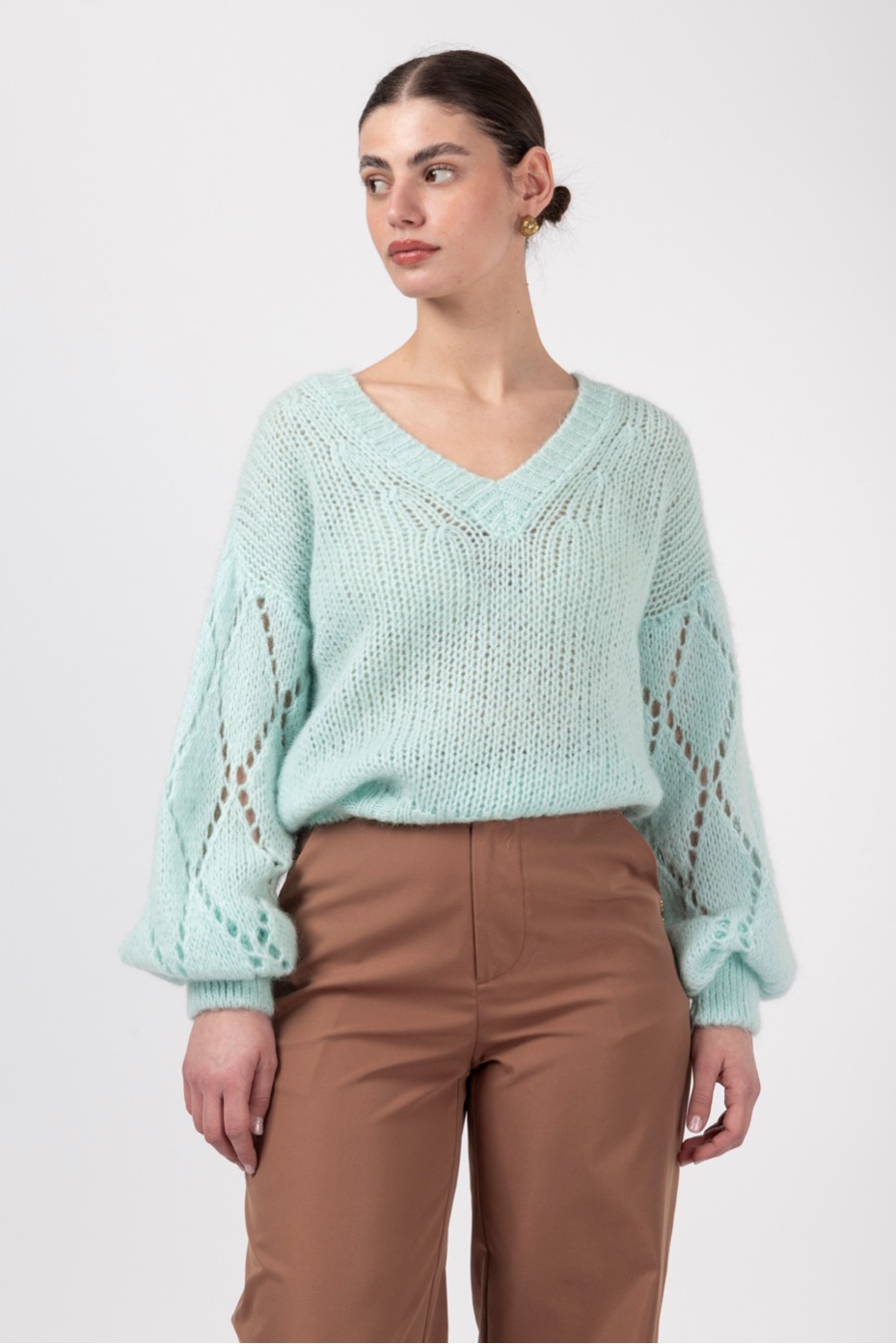 V NECK WOOL BLEND BLOUSE