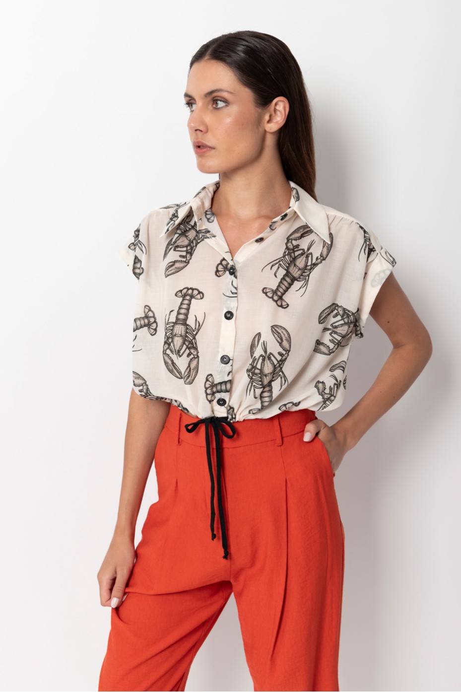 CROP SHIRT WITH LOBSTER PRINT