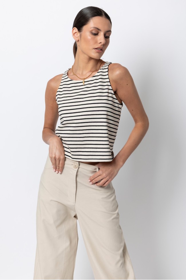 STRIPPED SLEEVELESS BLOUSE
