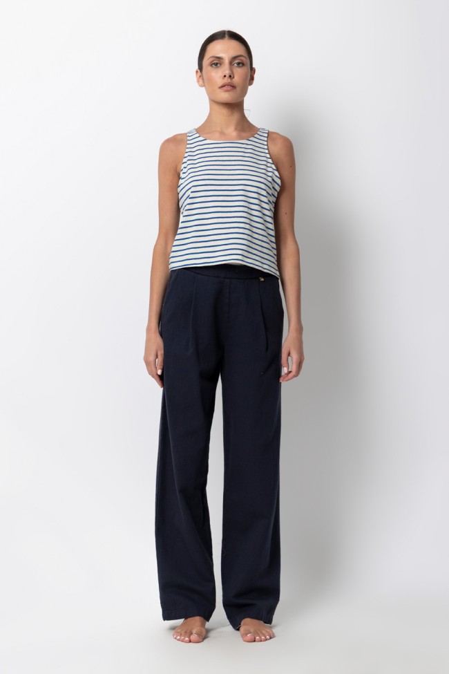 STRIPPED SLEEVELESS BLOUSE