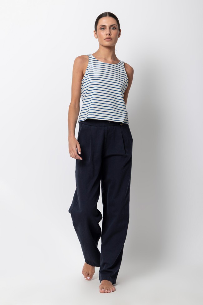 STRIPPED SLEEVELESS BLOUSE