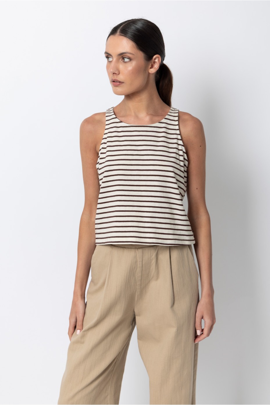 STRIPPED SLEEVELESS BLOUSE