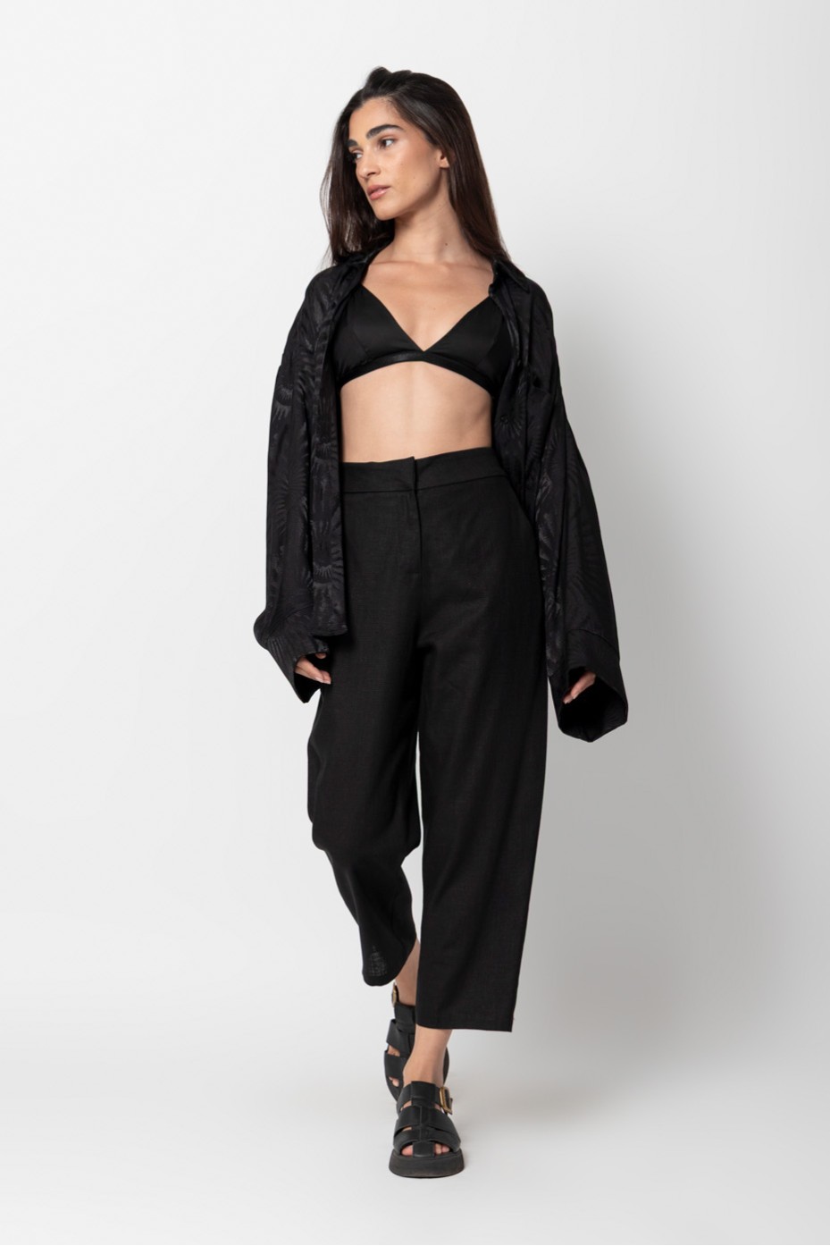 LINEN CROP PANTS WITH ELASTIC