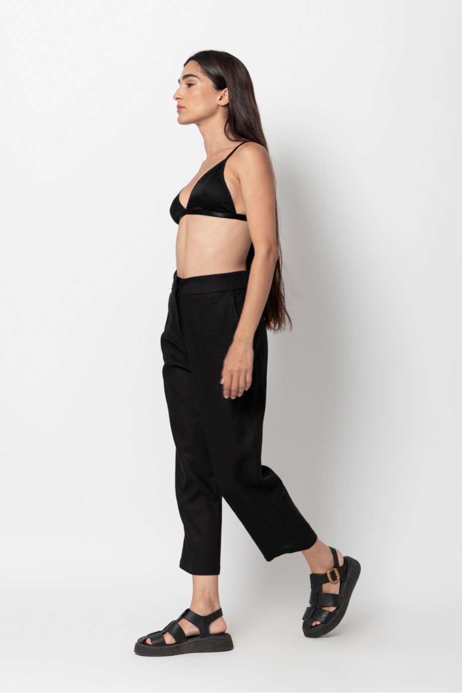 LINEN CROP PANTS WITH ELASTIC