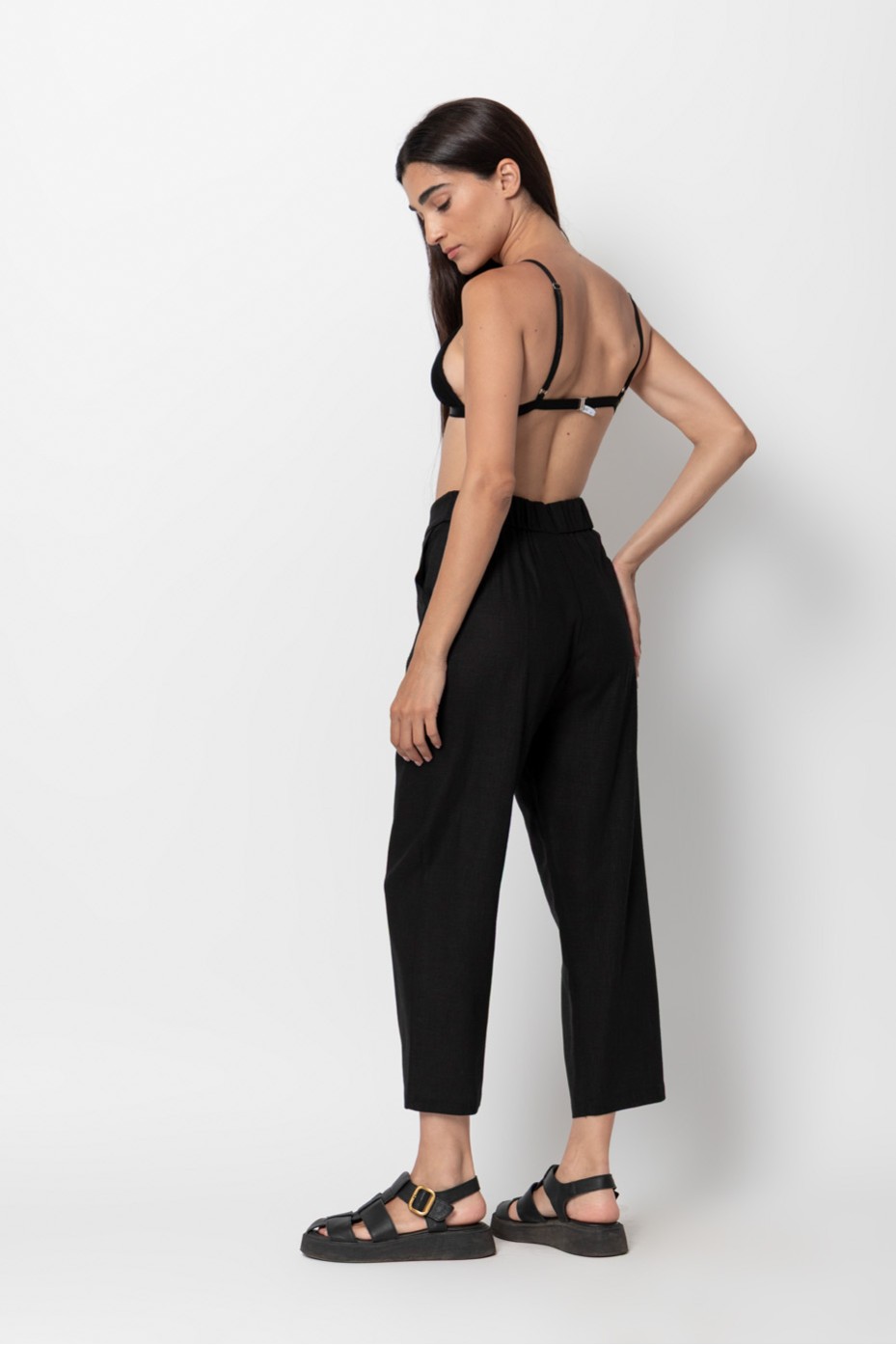 LINEN CROP PANTS WITH ELASTIC
