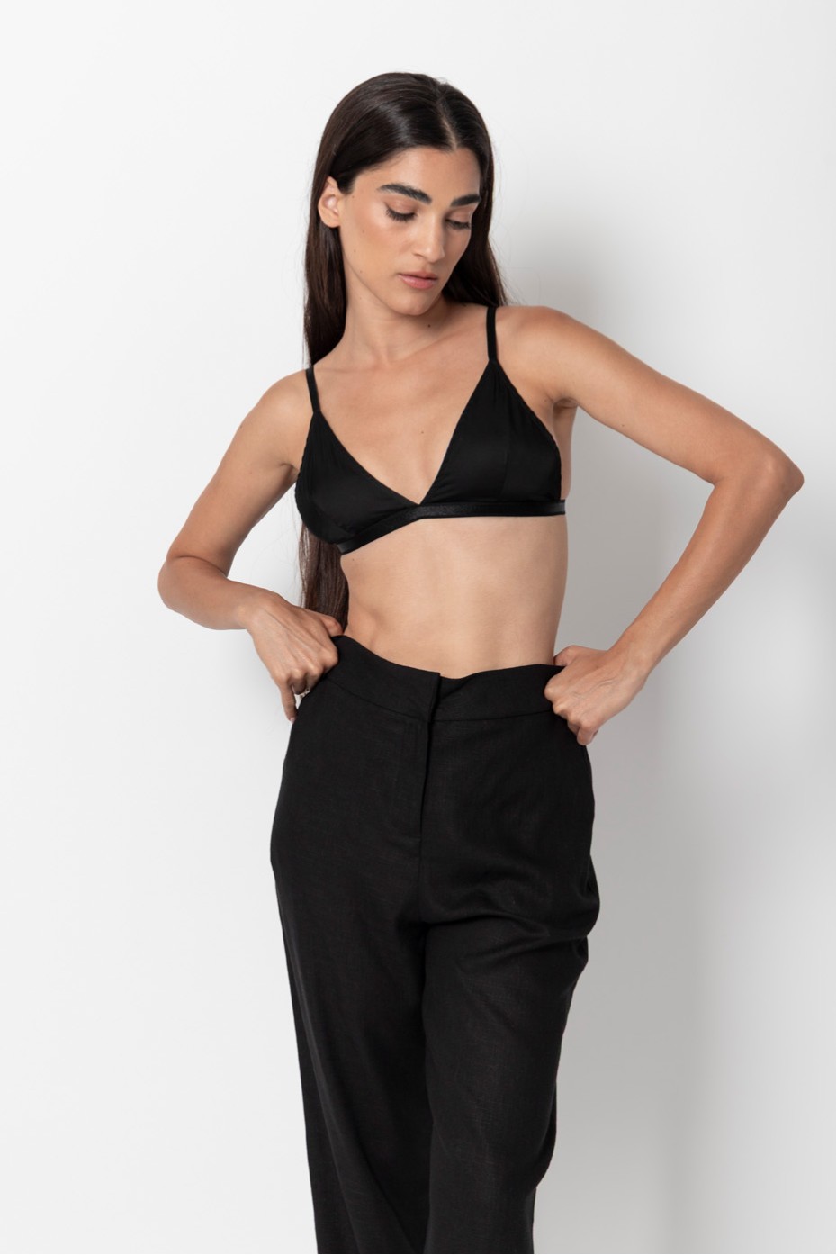 LINEN CROP PANTS WITH ELASTIC