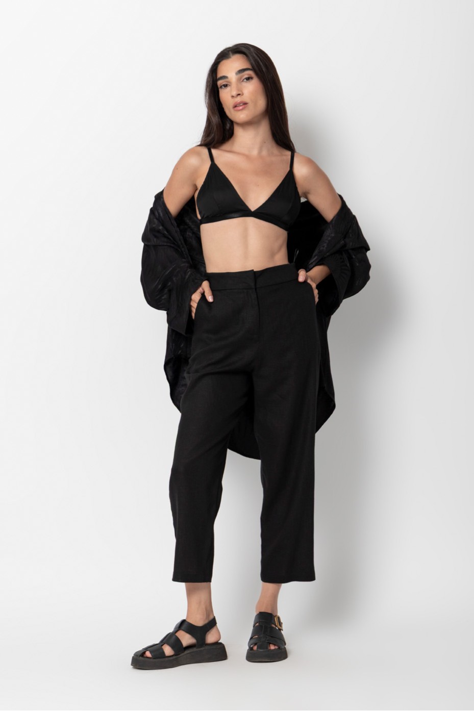 LINEN CROP PANTS WITH ELASTIC