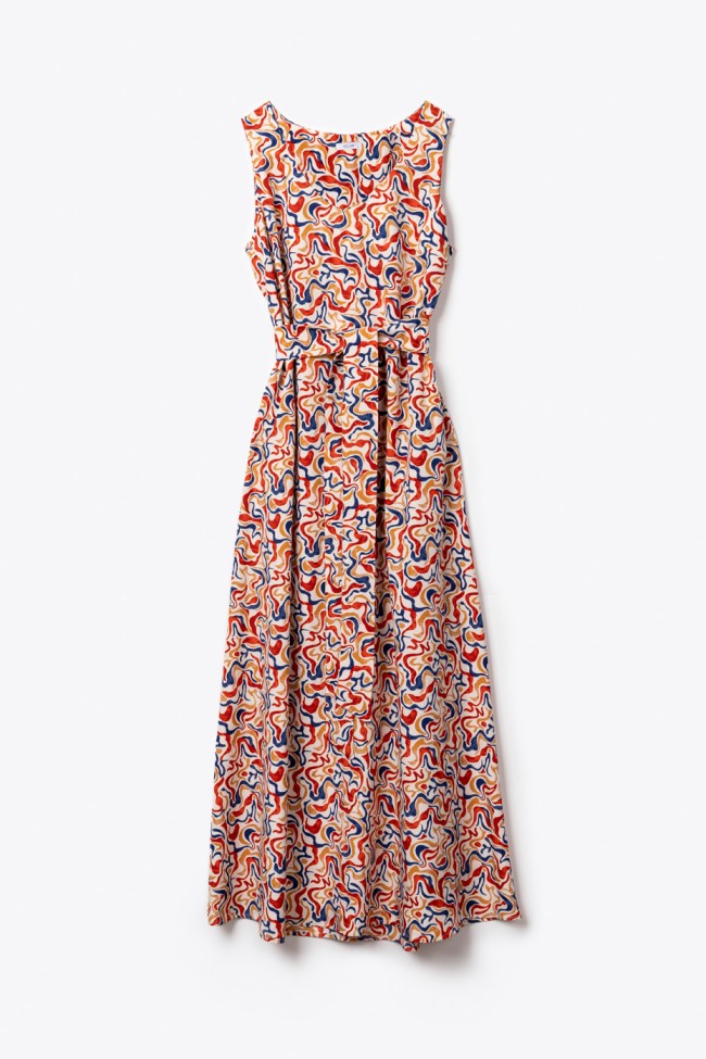 LONG PRINTED DRESS WITH V