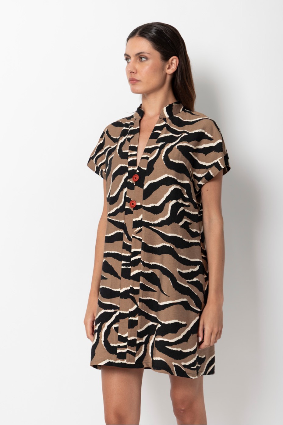 PRINTED MINI DRESS WITH BUTTONS