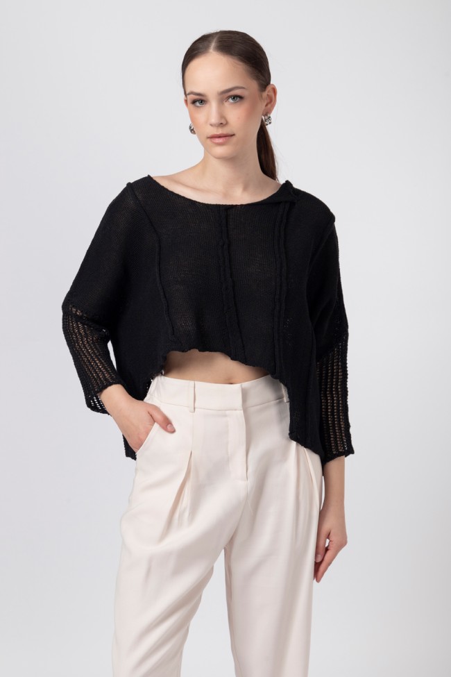 KNIT BLOUSE WITH PERFORATED SLEEVES