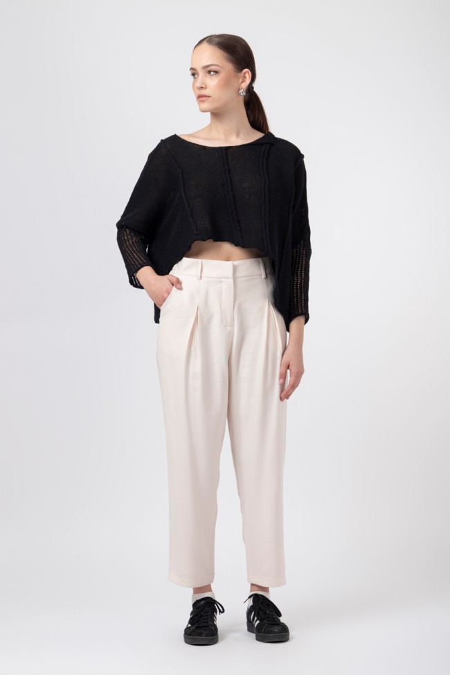 KNIT BLOUSE WITH PERFORATED SLEEVES