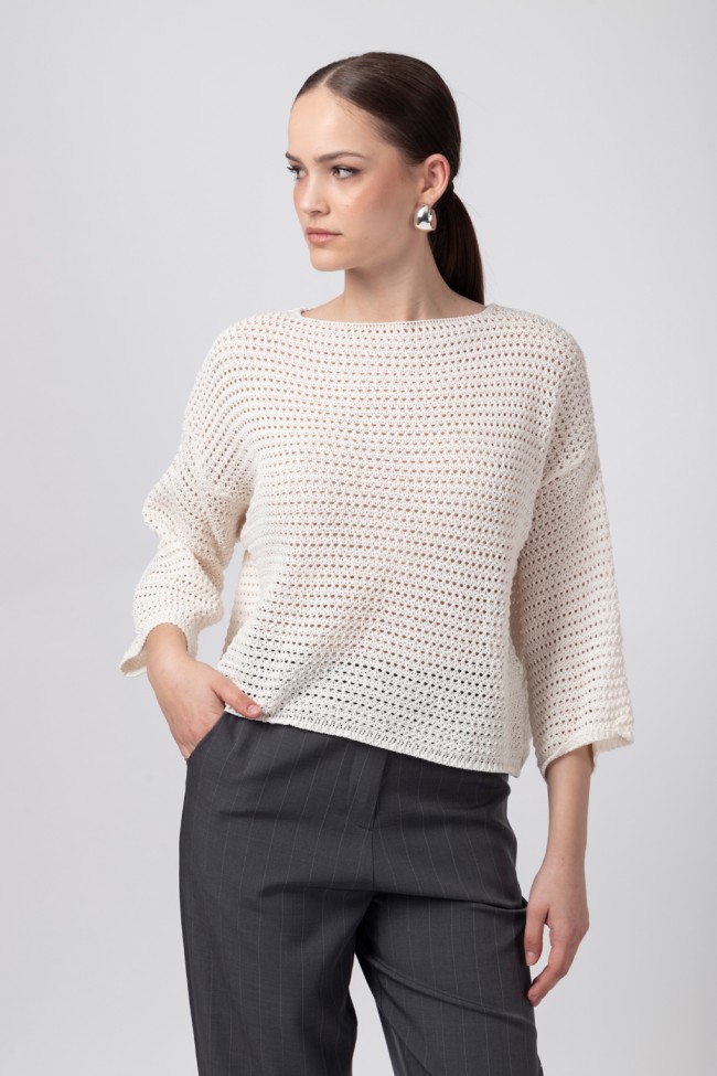 CROP KNIT PERFORATED BLOUSE