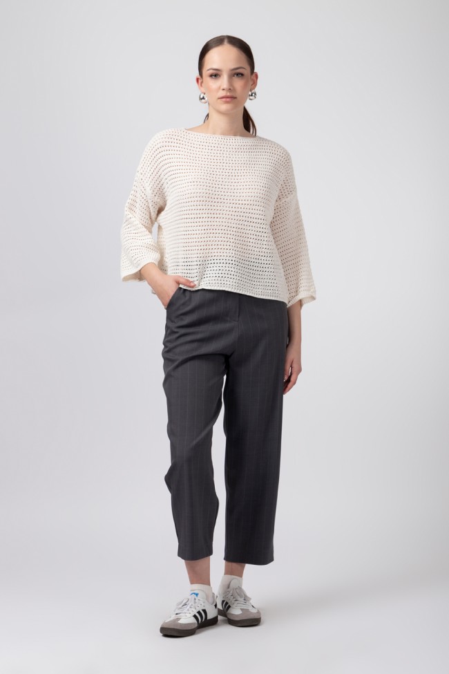 CROP KNIT PERFORATED BLOUSE