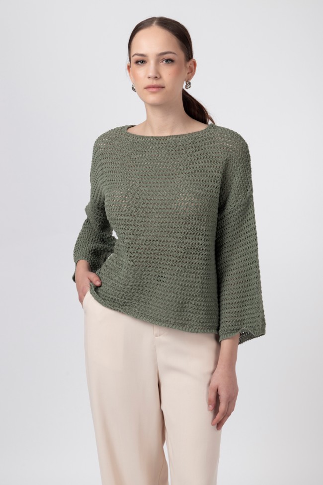 CROP KNIT PERFORATED BLOUSE