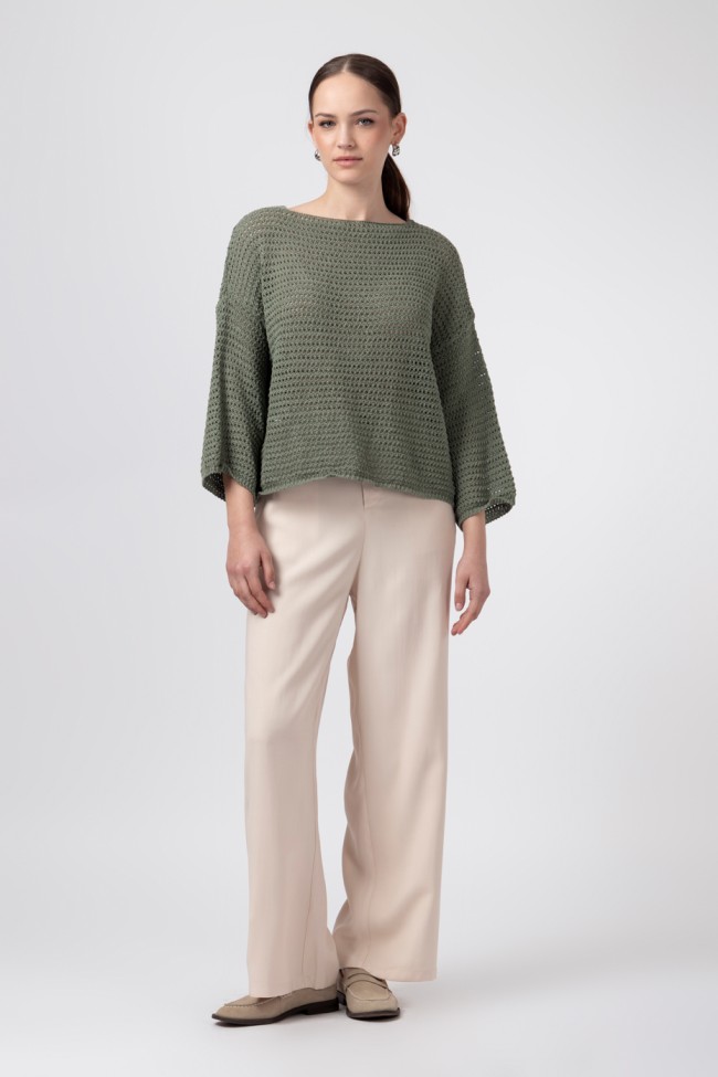 CROP KNIT PERFORATED BLOUSE