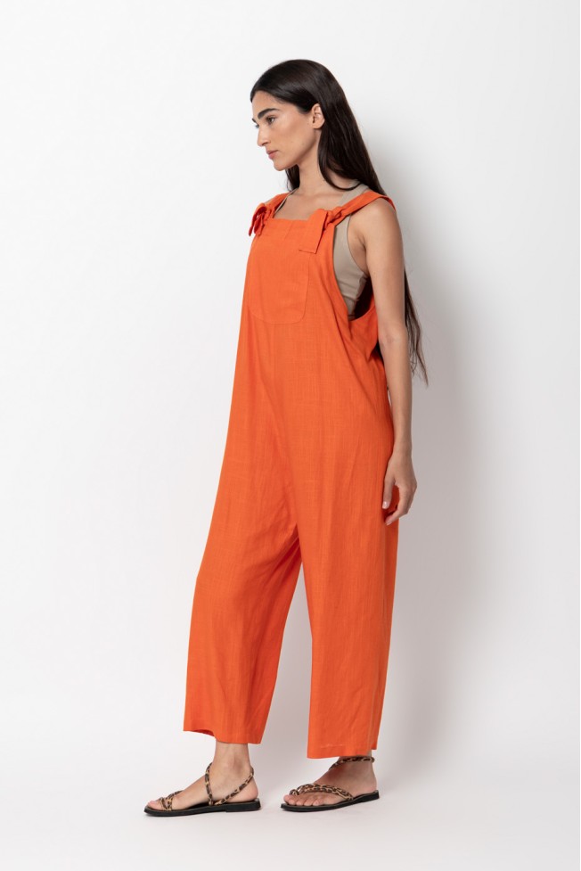 LINEN JUMPSUIT WITH TIE-UP STRAPS