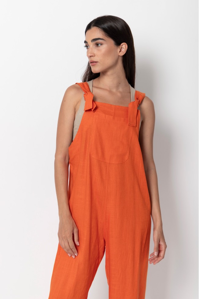 LINEN JUMPSUIT WITH TIE-UP STRAPS